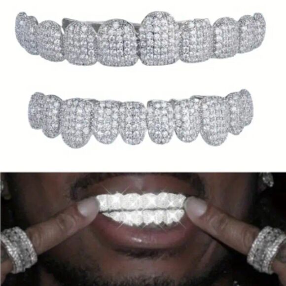 Luxury Silver Diamond Grillz for Men - Picture 2 of 16